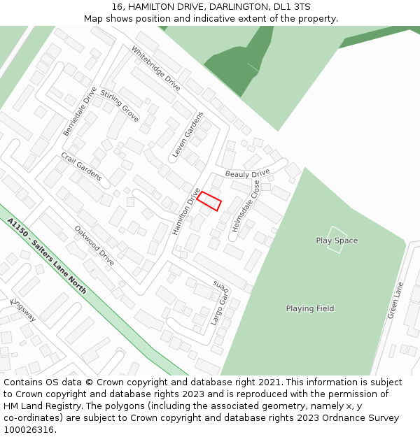 16, HAMILTON DRIVE, DARLINGTON, DL1 3TS: Location map and indicative extent of plot