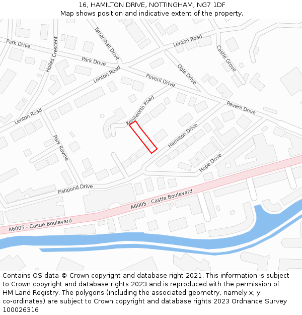 16, HAMILTON DRIVE, NOTTINGHAM, NG7 1DF: Location map and indicative extent of plot