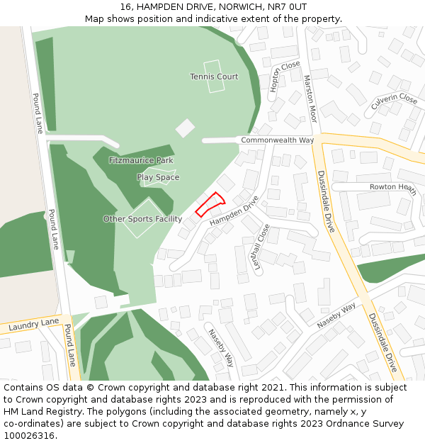16, HAMPDEN DRIVE, NORWICH, NR7 0UT: Location map and indicative extent of plot