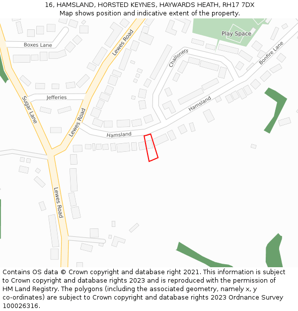 16, HAMSLAND, HORSTED KEYNES, HAYWARDS HEATH, RH17 7DX: Location map and indicative extent of plot