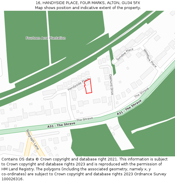 16, HANDYSIDE PLACE, FOUR MARKS, ALTON, GU34 5FX: Location map and indicative extent of plot