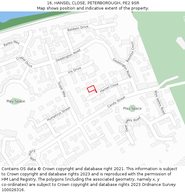 16, HANSEL CLOSE, PETERBOROUGH, PE2 9SR: Location map and indicative extent of plot