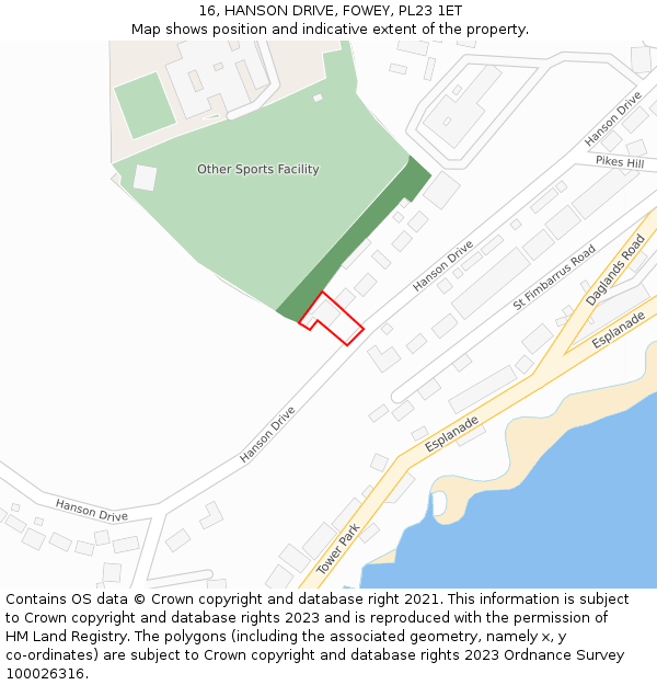 16, HANSON DRIVE, FOWEY, PL23 1ET: Location map and indicative extent of plot