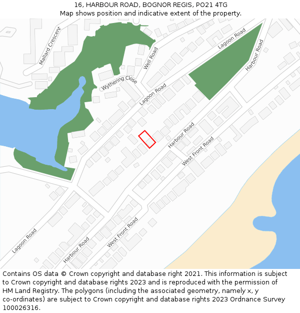 16, HARBOUR ROAD, BOGNOR REGIS, PO21 4TG: Location map and indicative extent of plot