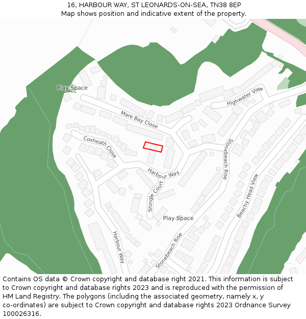 16, HARBOUR WAY, ST LEONARDS-ON-SEA, TN38 8EP: Location map and indicative extent of plot