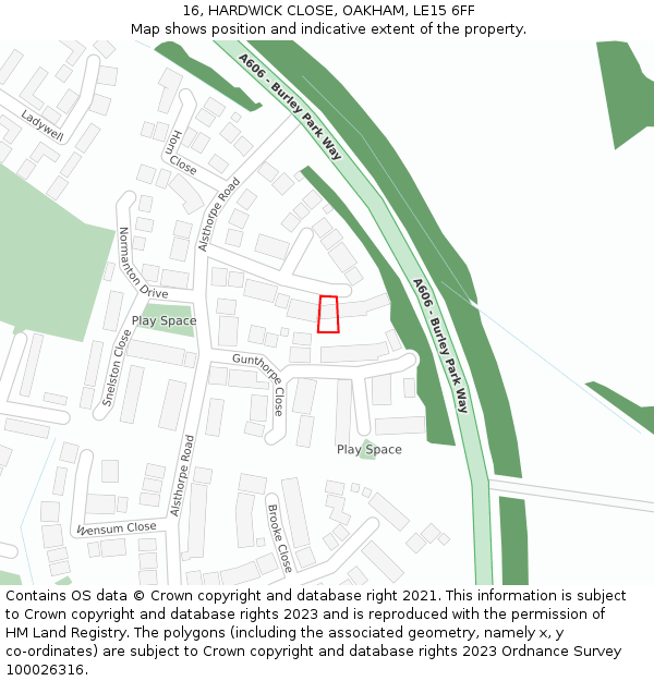 16, HARDWICK CLOSE, OAKHAM, LE15 6FF: Location map and indicative extent of plot