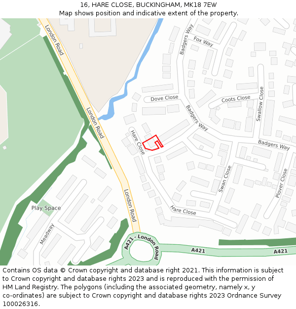 16, HARE CLOSE, BUCKINGHAM, MK18 7EW: Location map and indicative extent of plot