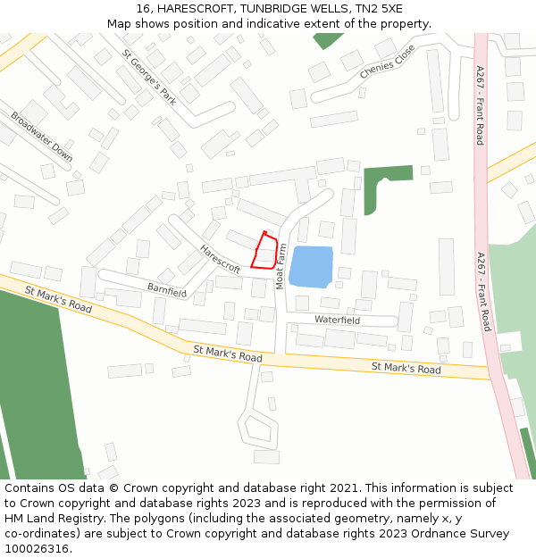 16, HARESCROFT, TUNBRIDGE WELLS, TN2 5XE: Location map and indicative extent of plot