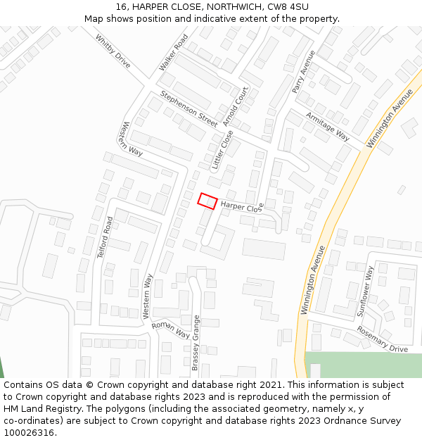 16, HARPER CLOSE, NORTHWICH, CW8 4SU: Location map and indicative extent of plot