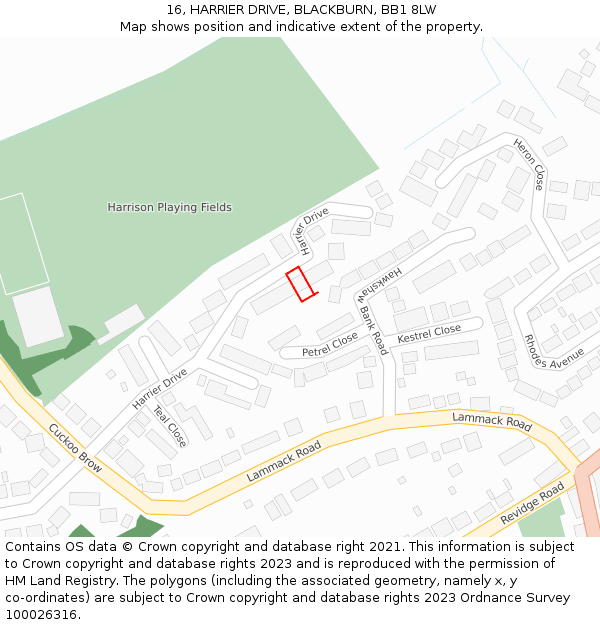 16, HARRIER DRIVE, BLACKBURN, BB1 8LW: Location map and indicative extent of plot