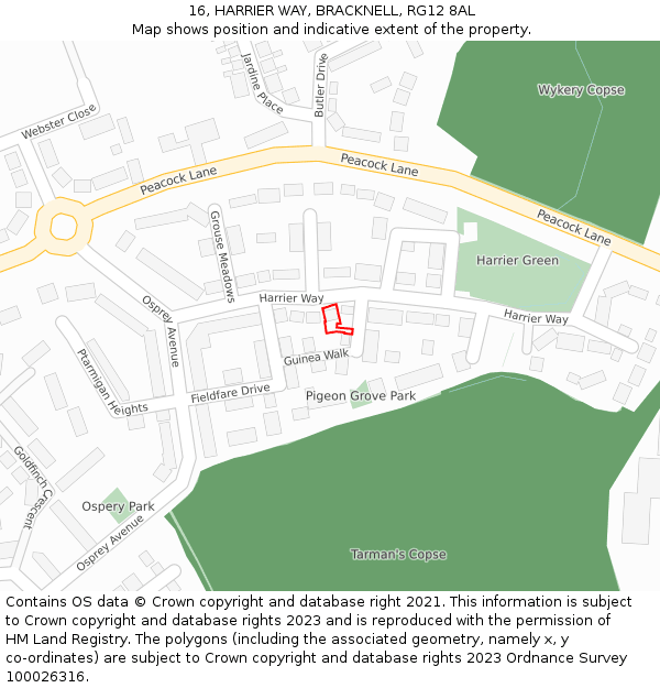 16, HARRIER WAY, BRACKNELL, RG12 8AL: Location map and indicative extent of plot