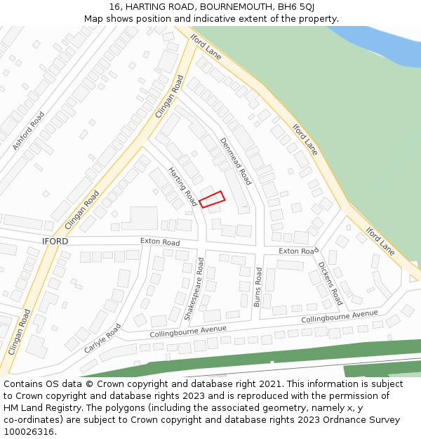 16, HARTING ROAD, BOURNEMOUTH, BH6 5QJ: Location map and indicative extent of plot