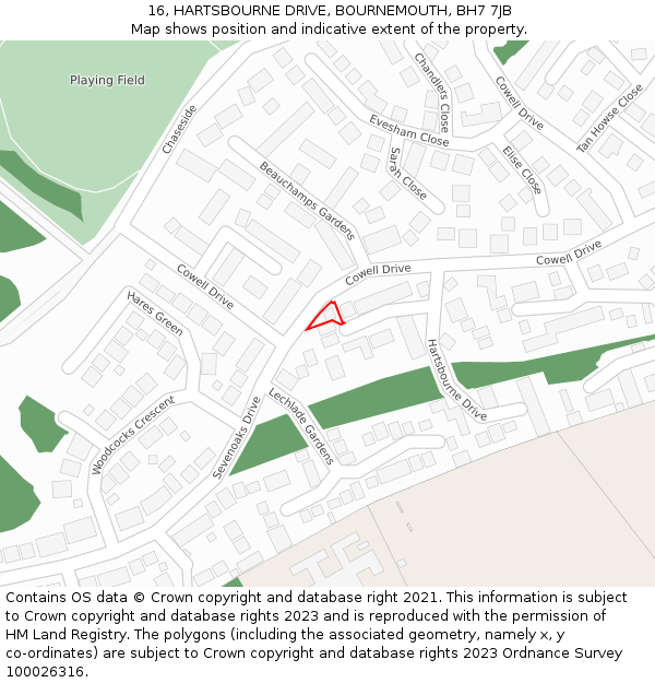 16, HARTSBOURNE DRIVE, BOURNEMOUTH, BH7 7JB: Location map and indicative extent of plot