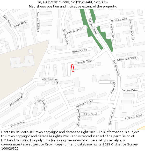 16, HARVEST CLOSE, NOTTINGHAM, NG5 9BW: Location map and indicative extent of plot