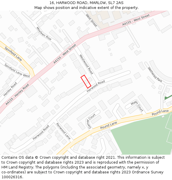 16, HARWOOD ROAD, MARLOW, SL7 2AS: Location map and indicative extent of plot