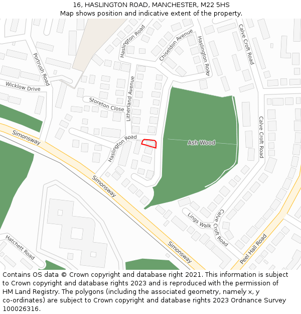 16, HASLINGTON ROAD, MANCHESTER, M22 5HS: Location map and indicative extent of plot
