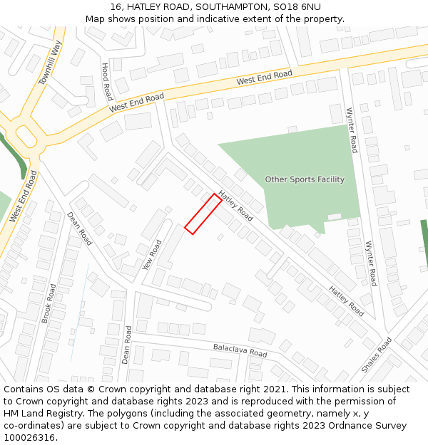 16, HATLEY ROAD, SOUTHAMPTON, SO18 6NU: Location map and indicative extent of plot