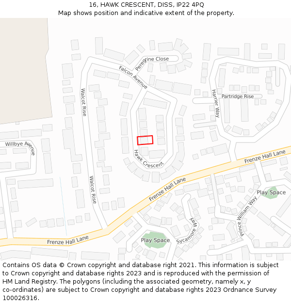 16, HAWK CRESCENT, DISS, IP22 4PQ: Location map and indicative extent of plot