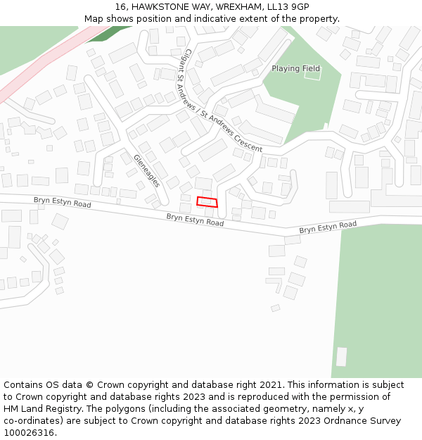 16, HAWKSTONE WAY, WREXHAM, LL13 9GP: Location map and indicative extent of plot