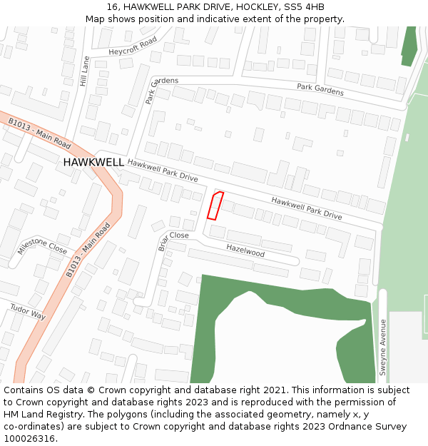 16, HAWKWELL PARK DRIVE, HOCKLEY, SS5 4HB: Location map and indicative extent of plot