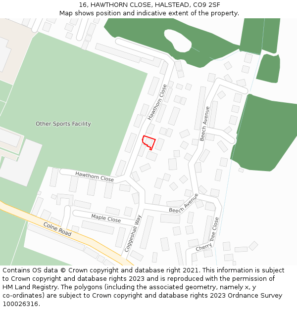 16, HAWTHORN CLOSE, HALSTEAD, CO9 2SF: Location map and indicative extent of plot
