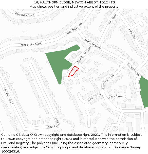 16, HAWTHORN CLOSE, NEWTON ABBOT, TQ12 4TG: Location map and indicative extent of plot