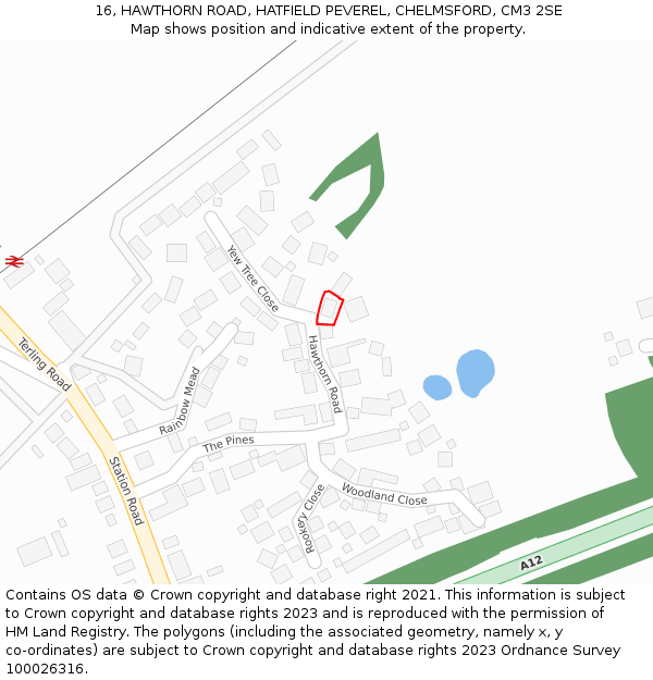 16, HAWTHORN ROAD, HATFIELD PEVEREL, CHELMSFORD, CM3 2SE: Location map and indicative extent of plot