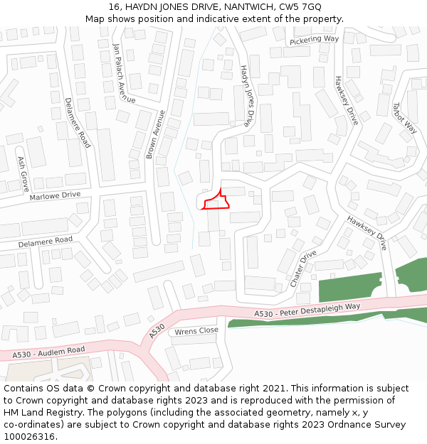 16, HAYDN JONES DRIVE, NANTWICH, CW5 7GQ: Location map and indicative extent of plot