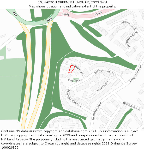 16, HAYDON GREEN, BILLINGHAM, TS23 3WH: Location map and indicative extent of plot