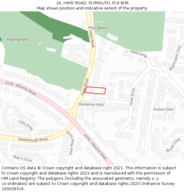 16, HAYE ROAD, PLYMOUTH, PL9 8HR: Location map and indicative extent of plot