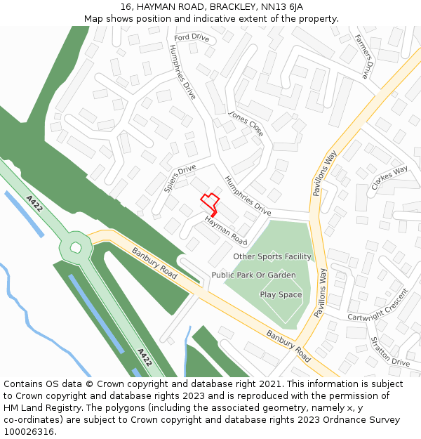 16, HAYMAN ROAD, BRACKLEY, NN13 6JA: Location map and indicative extent of plot