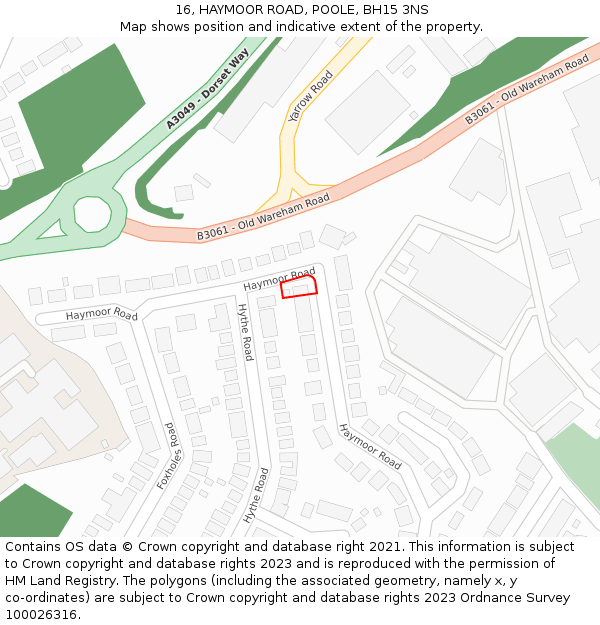 16, HAYMOOR ROAD, POOLE, BH15 3NS: Location map and indicative extent of plot