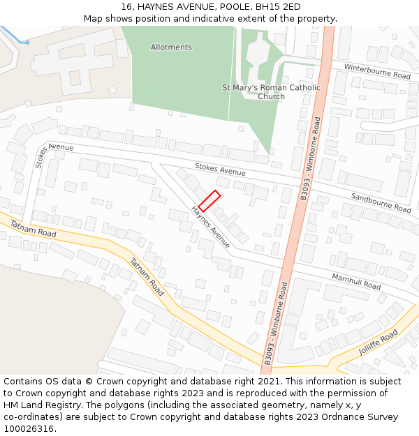 16, HAYNES AVENUE, POOLE, BH15 2ED: Location map and indicative extent of plot