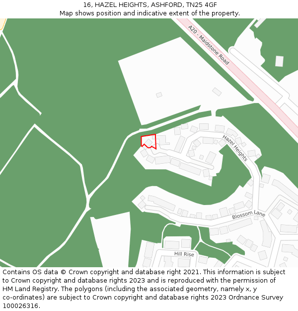 16, HAZEL HEIGHTS, ASHFORD, TN25 4GF: Location map and indicative extent of plot