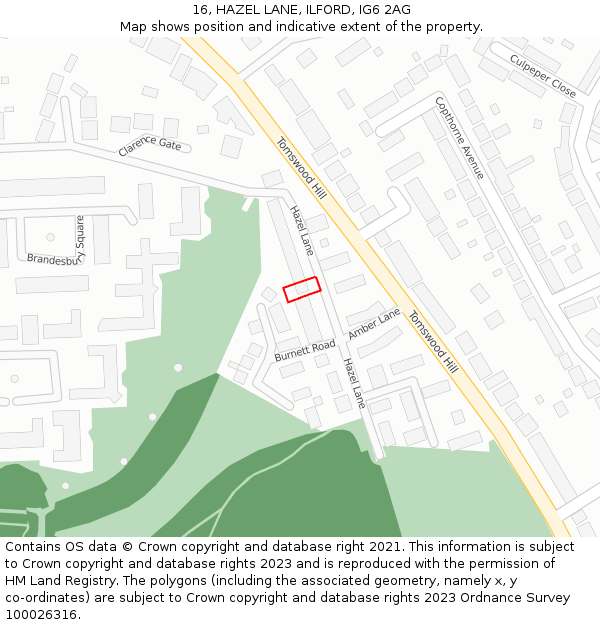 16, HAZEL LANE, ILFORD, IG6 2AG: Location map and indicative extent of plot