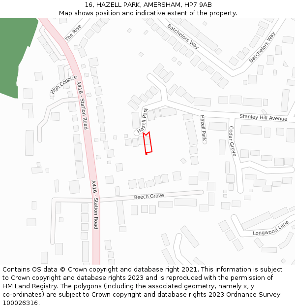 16, HAZELL PARK, AMERSHAM, HP7 9AB: Location map and indicative extent of plot