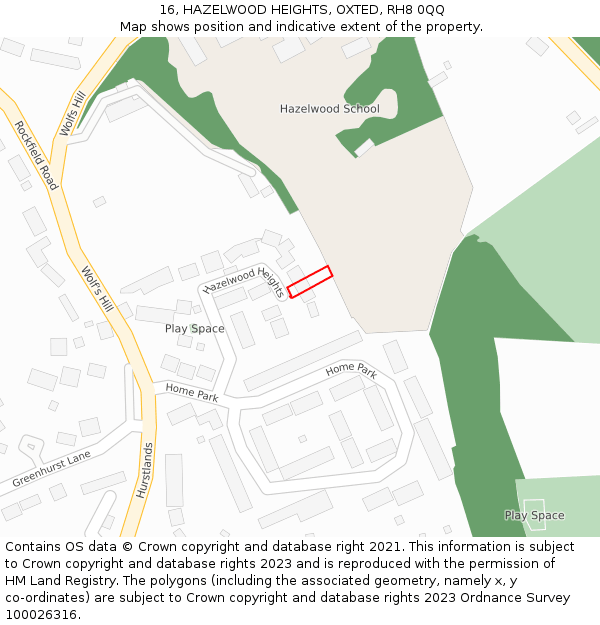 16, HAZELWOOD HEIGHTS, OXTED, RH8 0QQ: Location map and indicative extent of plot