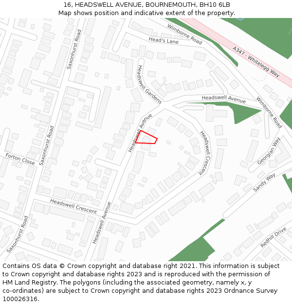 16, HEADSWELL AVENUE, BOURNEMOUTH, BH10 6LB: Location map and indicative extent of plot