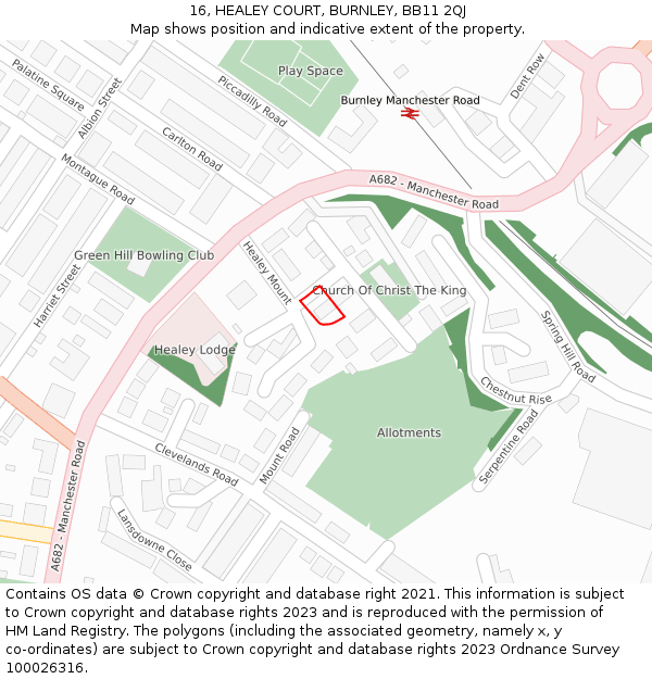 16, HEALEY COURT, BURNLEY, BB11 2QJ: Location map and indicative extent of plot