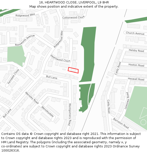 16, HEARTWOOD CLOSE, LIVERPOOL, L9 8HR: Location map and indicative extent of plot