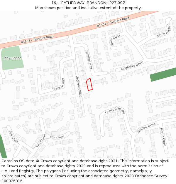 16, HEATHER WAY, BRANDON, IP27 0SZ: Location map and indicative extent of plot