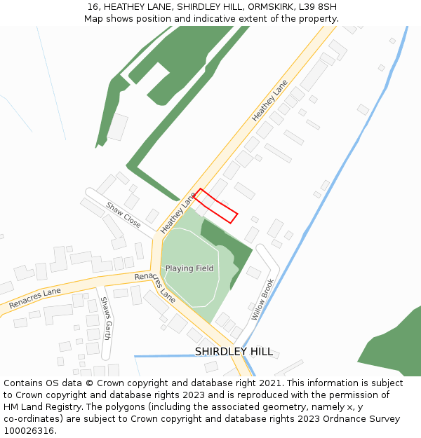 16, HEATHEY LANE, SHIRDLEY HILL, ORMSKIRK, L39 8SH: Location map and indicative extent of plot