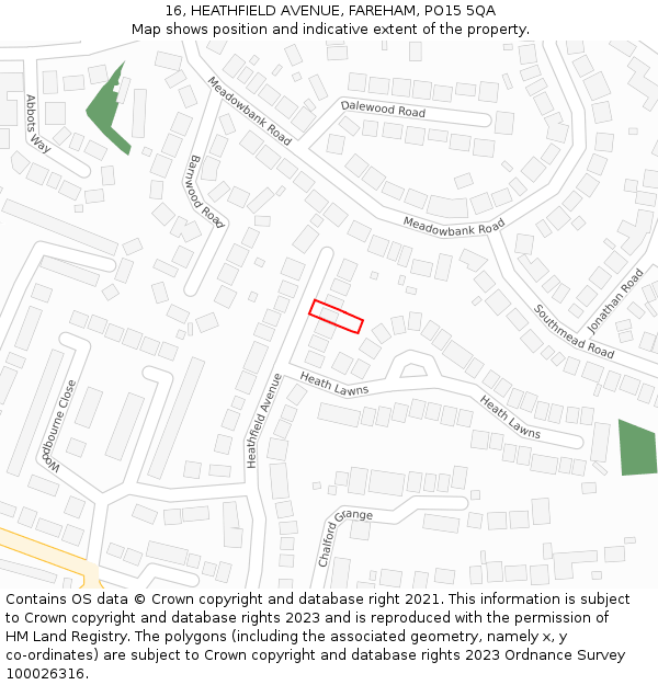 16, HEATHFIELD AVENUE, FAREHAM, PO15 5QA: Location map and indicative extent of plot