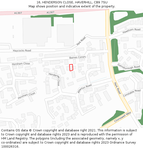 16, HENDERSON CLOSE, HAVERHILL, CB9 7SU: Location map and indicative extent of plot