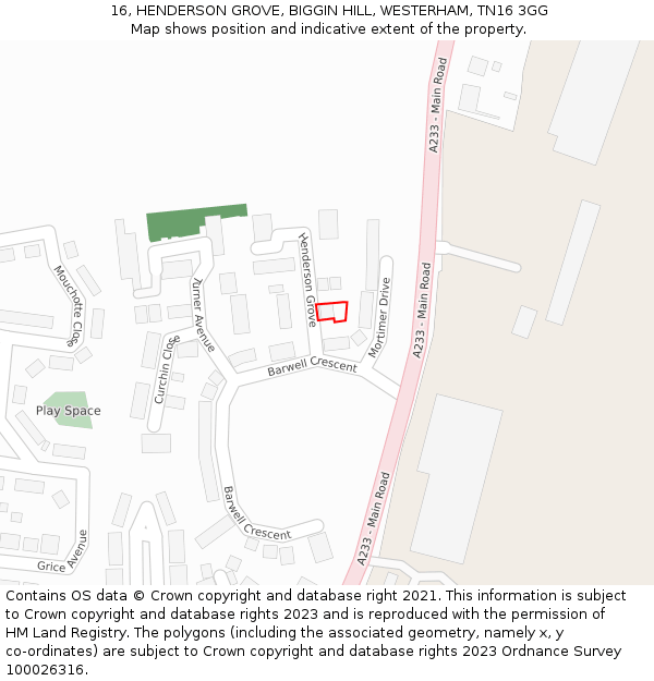 16, HENDERSON GROVE, BIGGIN HILL, WESTERHAM, TN16 3GG: Location map and indicative extent of plot