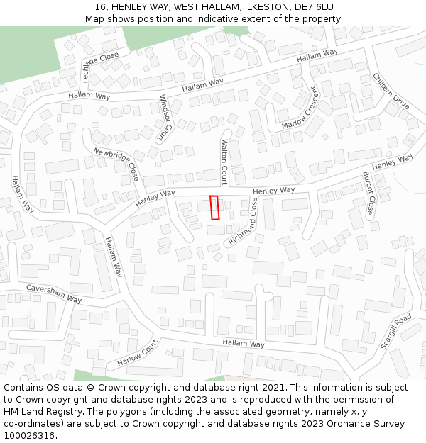 16, HENLEY WAY, WEST HALLAM, ILKESTON, DE7 6LU: Location map and indicative extent of plot