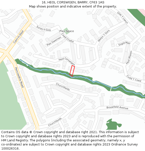 16, HEOL CORSWIGEN, BARRY, CF63 1AS: Location map and indicative extent of plot