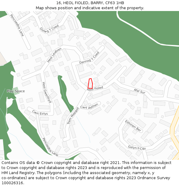 16, HEOL FIOLED, BARRY, CF63 1HB: Location map and indicative extent of plot