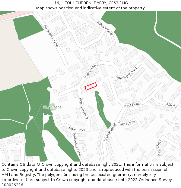 16, HEOL LEUBREN, BARRY, CF63 1HG: Location map and indicative extent of plot