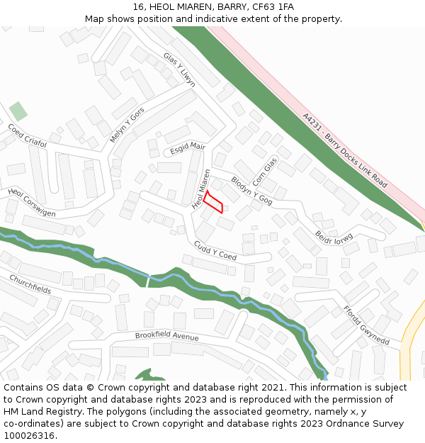 16, HEOL MIAREN, BARRY, CF63 1FA: Location map and indicative extent of plot